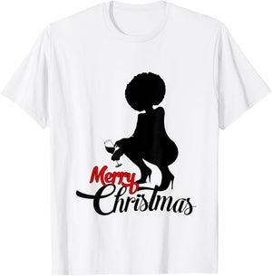 Black African American Christmas Black Women Wine Lovers T-Shirt - T-Shirt | White