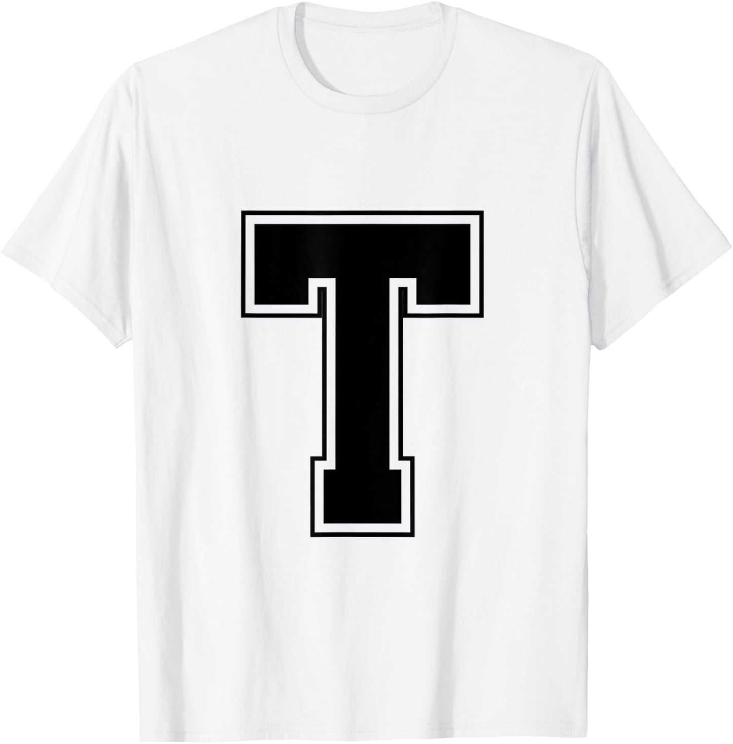 Letter T Big Bold Capital Varsity Alphabet Monogram T-Shirt - T-Shirt | White