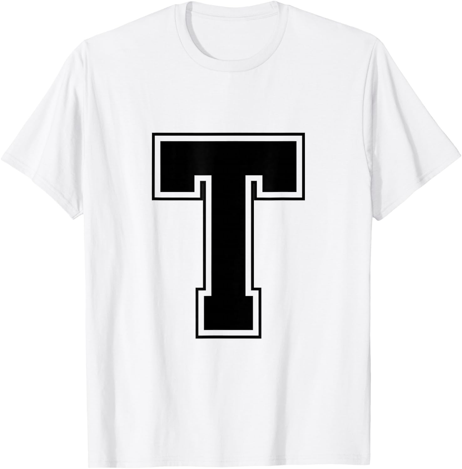 Letter T Big Bold Capital Varsity Alphabet Monogram T-Shirt - T-Shirt | White