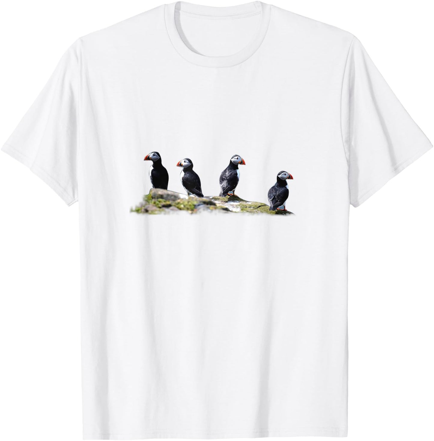 Cute Seabird - Puffin Birds On The Rock T-Shirt - T-Shirt | White