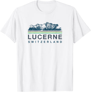 Lucerne Switzerland Swiss Mountain Climbing Retro T-Shirt - T-Shirt | White