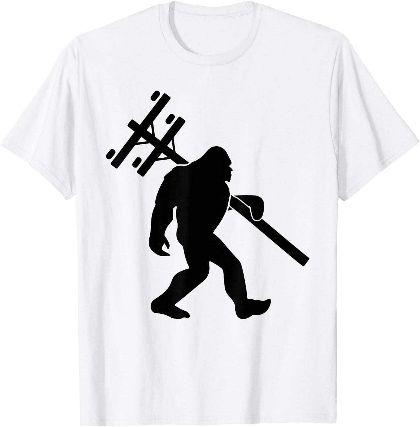 Funny Lineman bigfoot hanging Electricity column electrician T-Shirt - T-Shirt | White