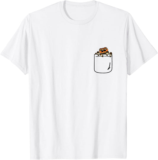 Jumping Spider in Pocket Funny Spider Crazy Lover Gift T-Shirt - T-Shirt | White