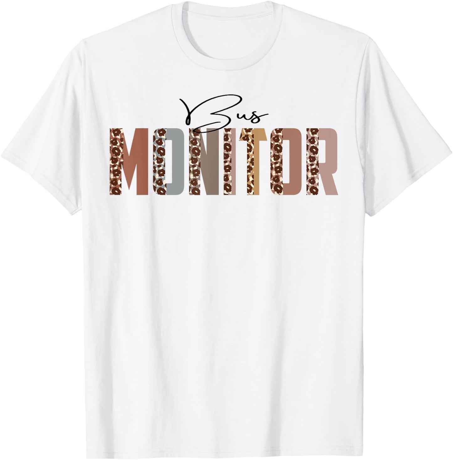 Leopard Bus Monitor Funny Job Title School Worker T-Shirt - T-Shirt | White
