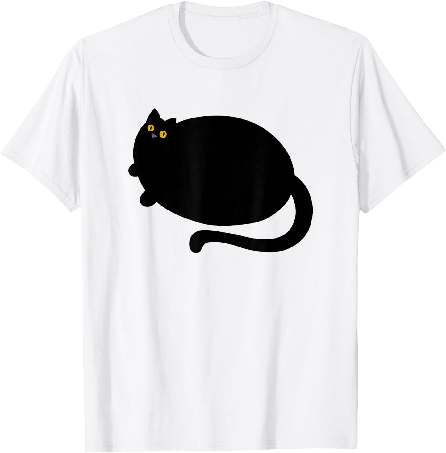 Fat Black Cat Funny BlackCat Fatty Curvy With Yellow Eyes T-Shirt - T-Shirt | White
