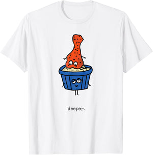 Deeper: Funny Chicken Wing & Blue Cheese Or Ranch Dip Comic T-Shirt - T-Shirt | White