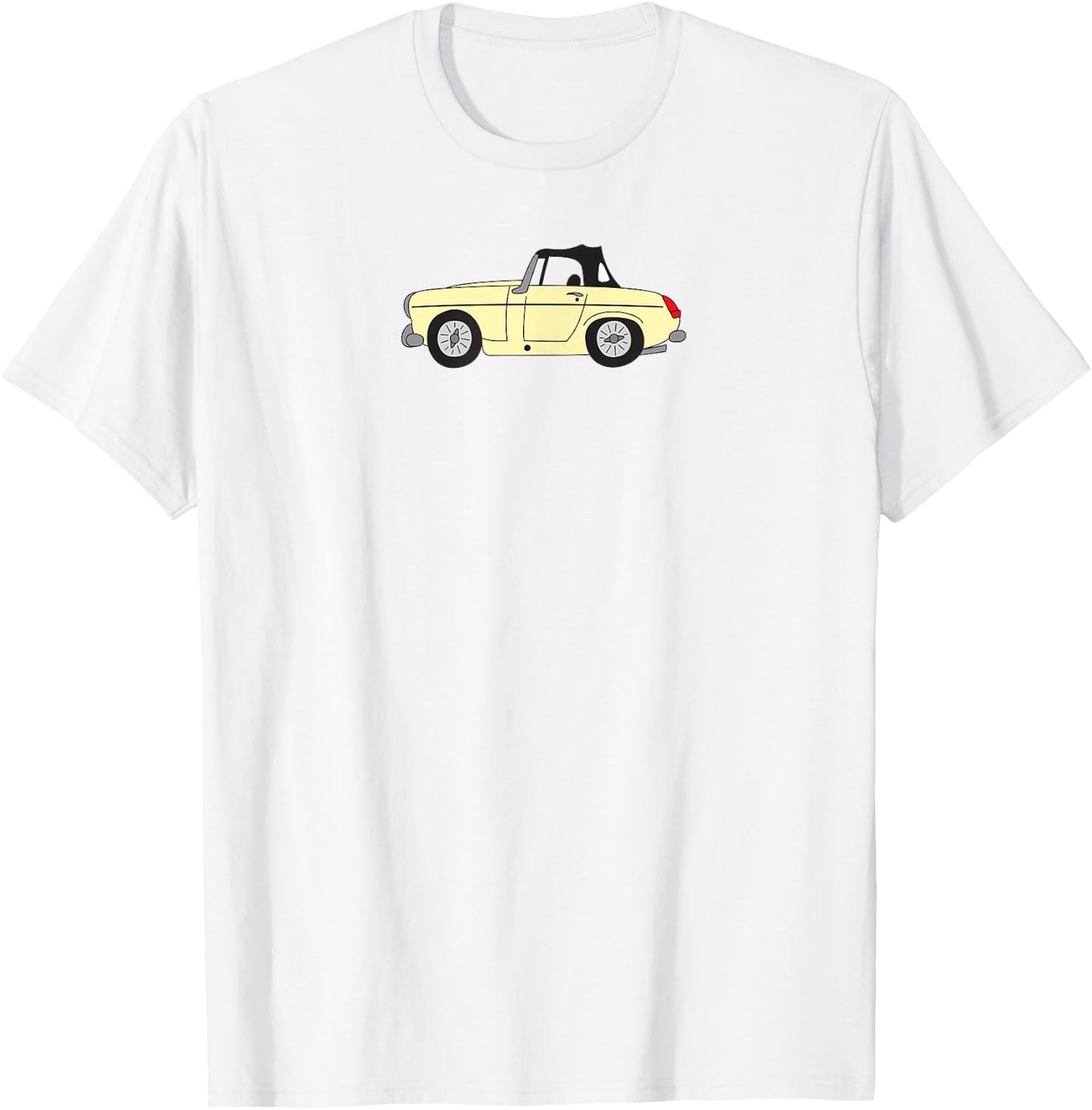 MG Midget Light Yellow Cream British Car Cartoon T-Shirt - T-Shirt | White