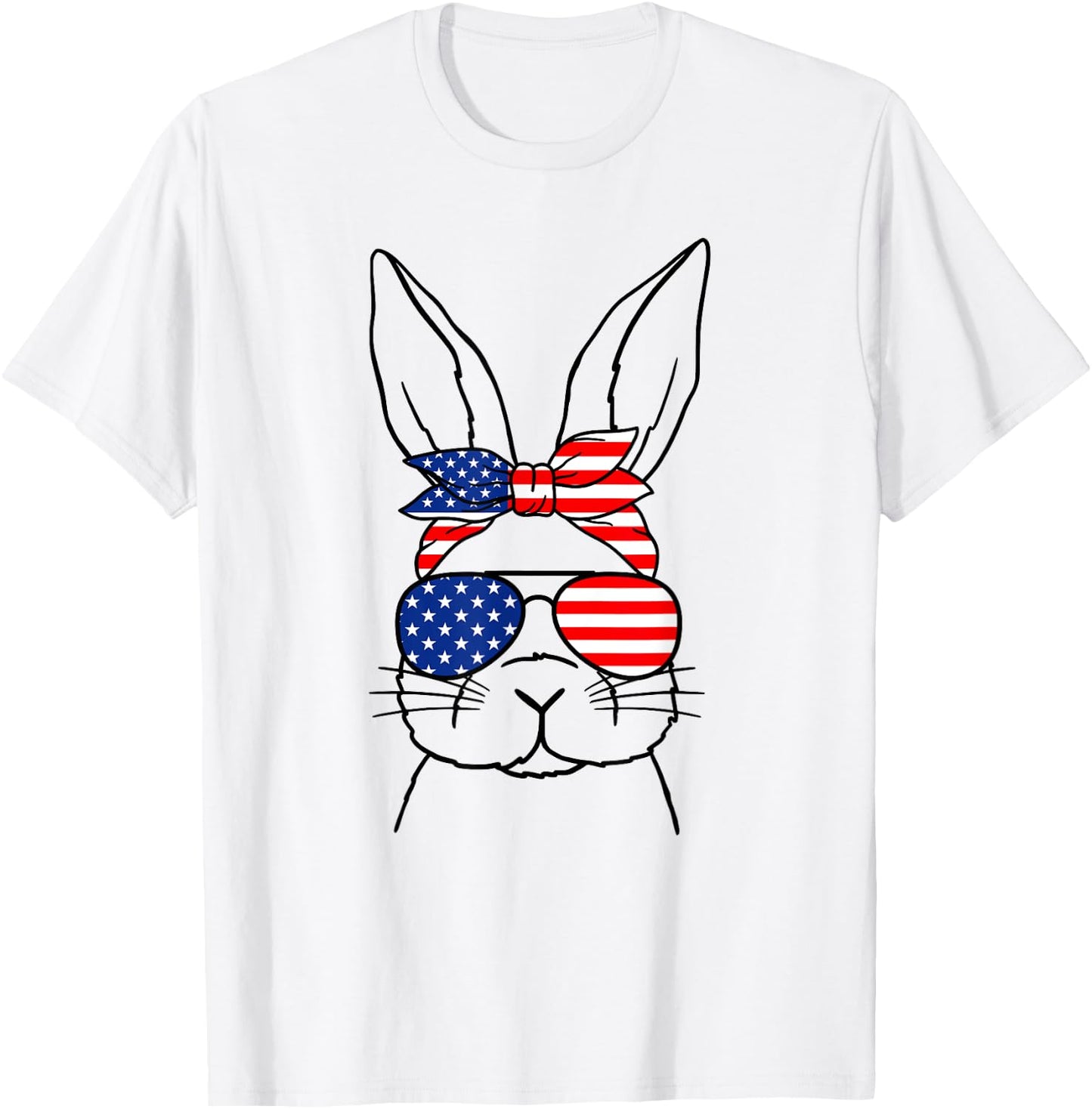 Cute Bunny Face American Flag Glasses Easter Day T-Shirt - T-Shirt | White