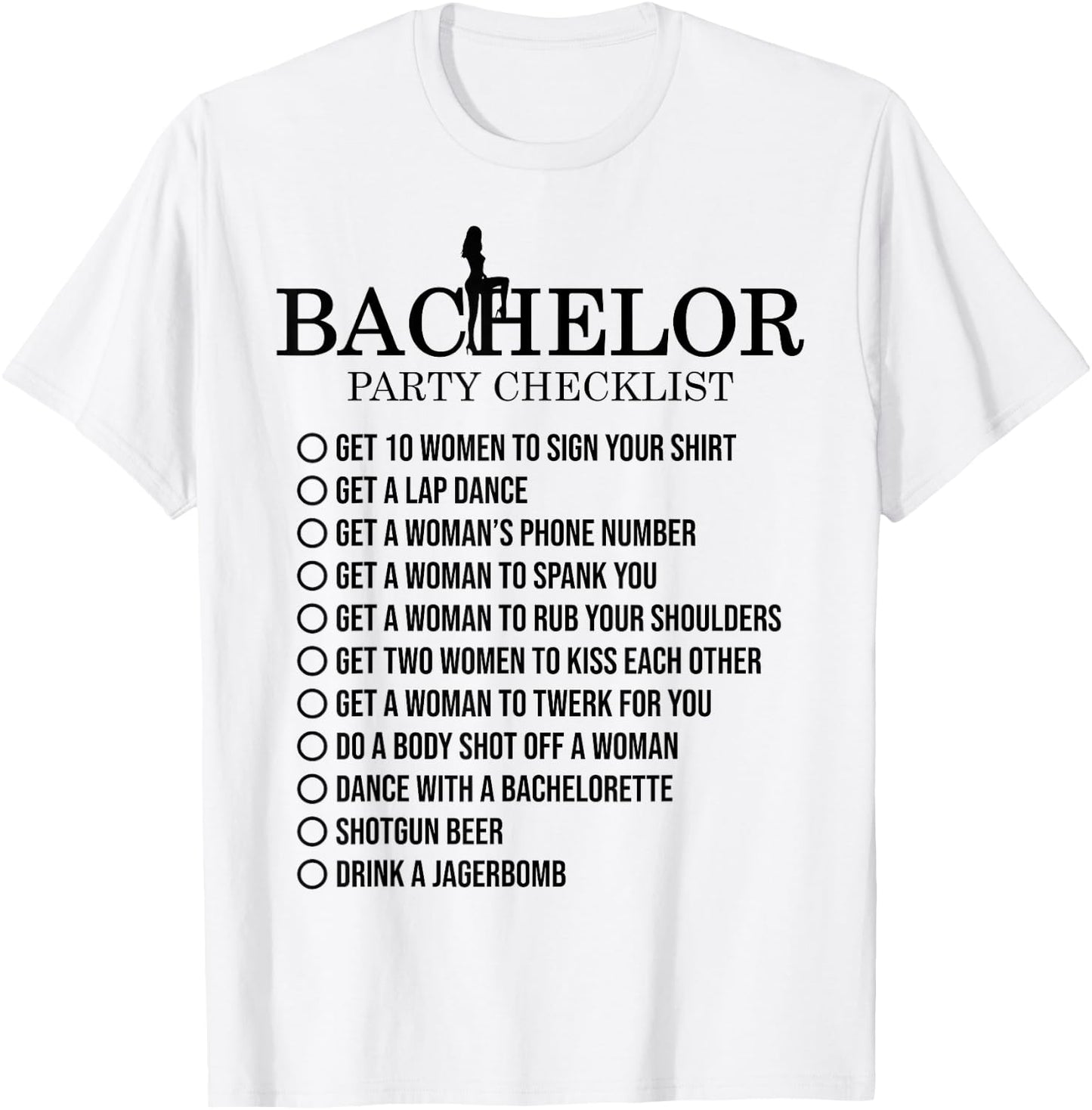 Groomsmen Groom Squat Men Bachelor Supplies Party Checklist T-Shirt - T-Shirt | White