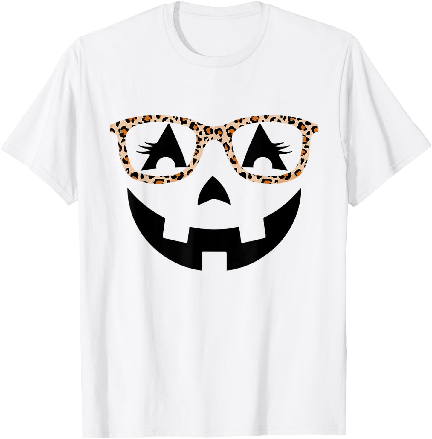 Jack O Lantern With Glasses Shirt Women Halloween Leopard T-Shirt - T-Shirt | White