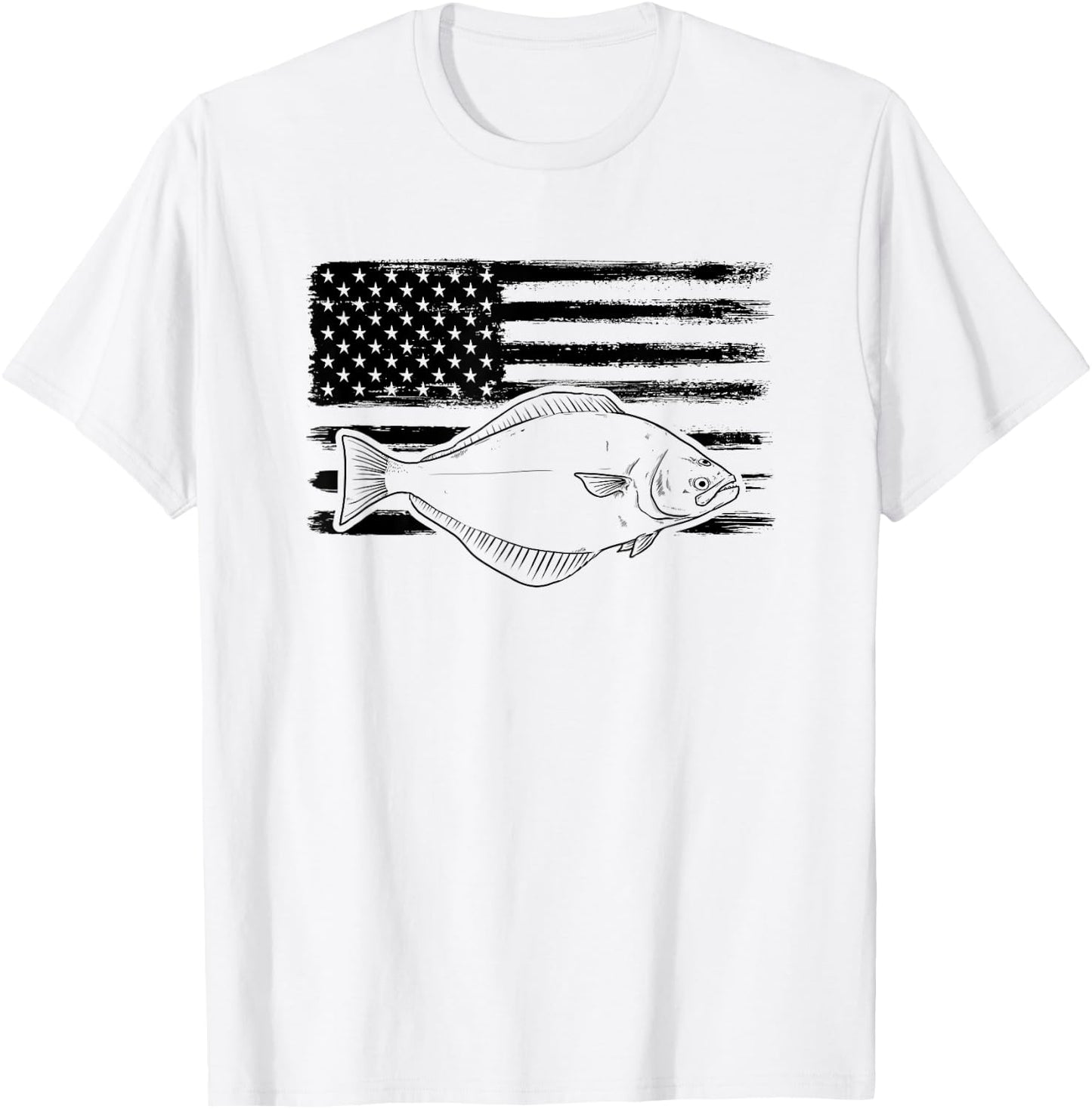 Grunge Halibut USA Distressed Plaice Sanddab Flounder T-Shirt - T-Shirt | White