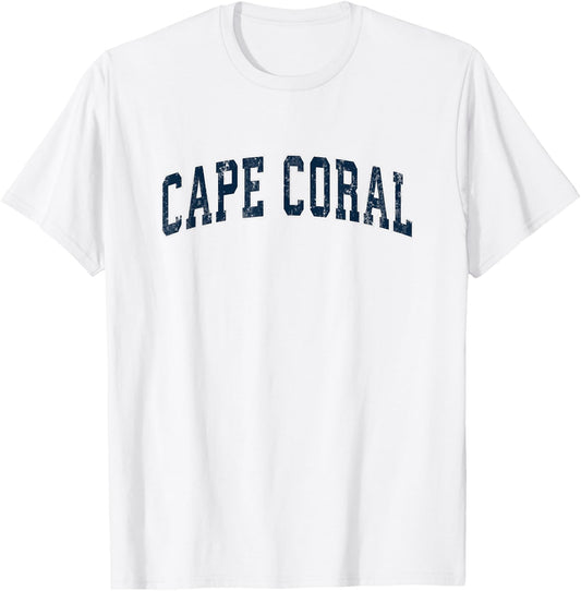 Cape Coral Florida FL Vintage Sports Design Navy Design T-Shirt - T-Shirt | White