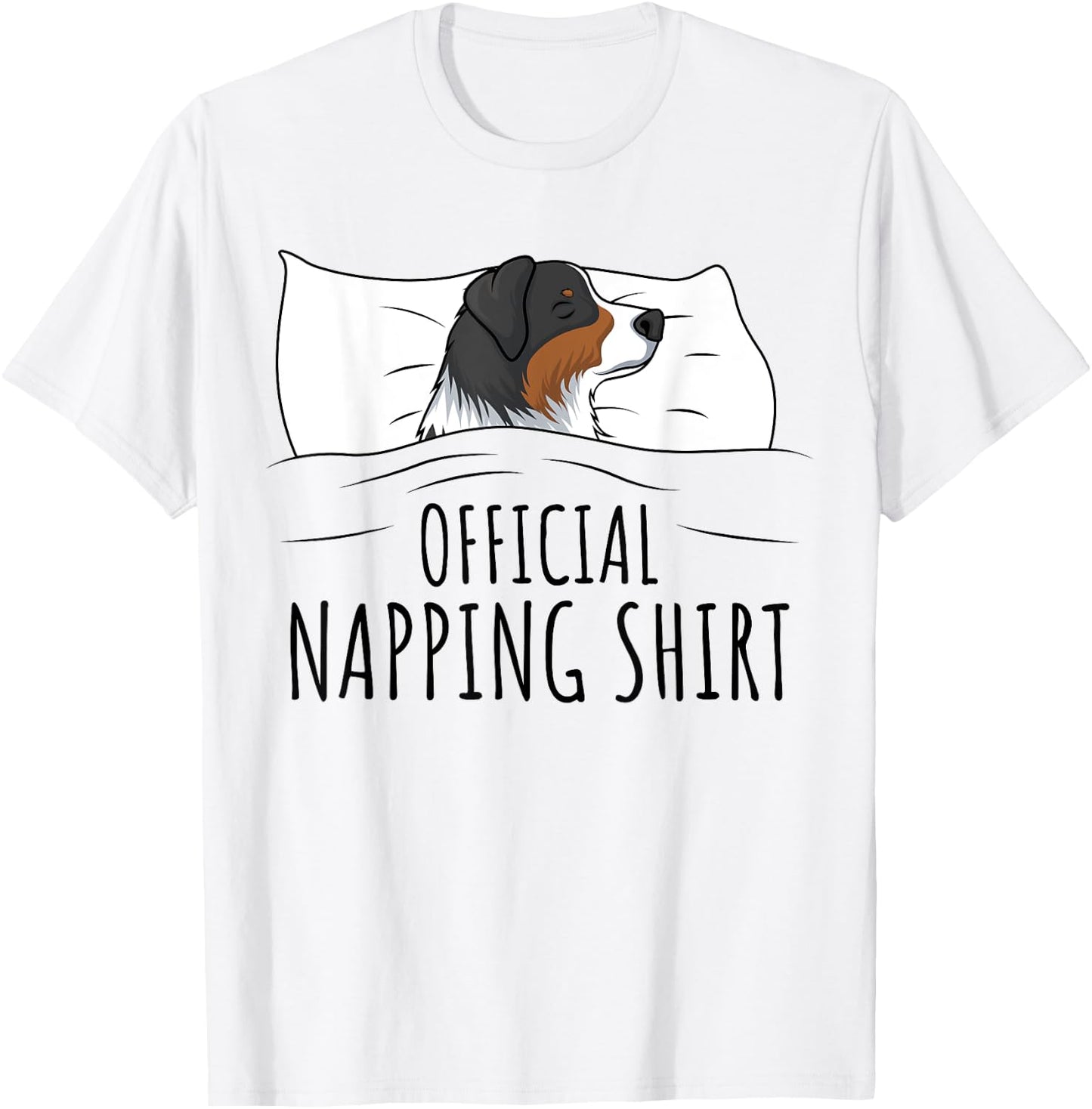 Australian Shepherd Apparel & Gift Ideas -Adults Blue Small Classic Fit Short Sleeve Sleeping Australian Shepherd Pyjamas Official Napping T-Shirt - T-Shirt | White