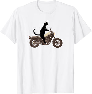 Cat on a Motorcycle Funny T-Shirt - T-Shirt | White