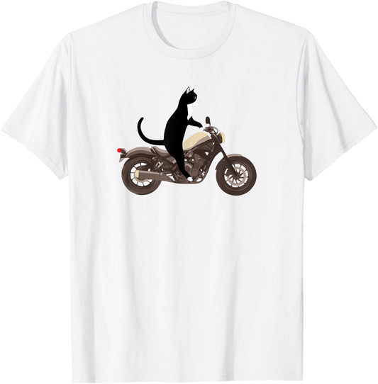 Cat on a Motorcycle Funny T-Shirt - T-Shirt | White