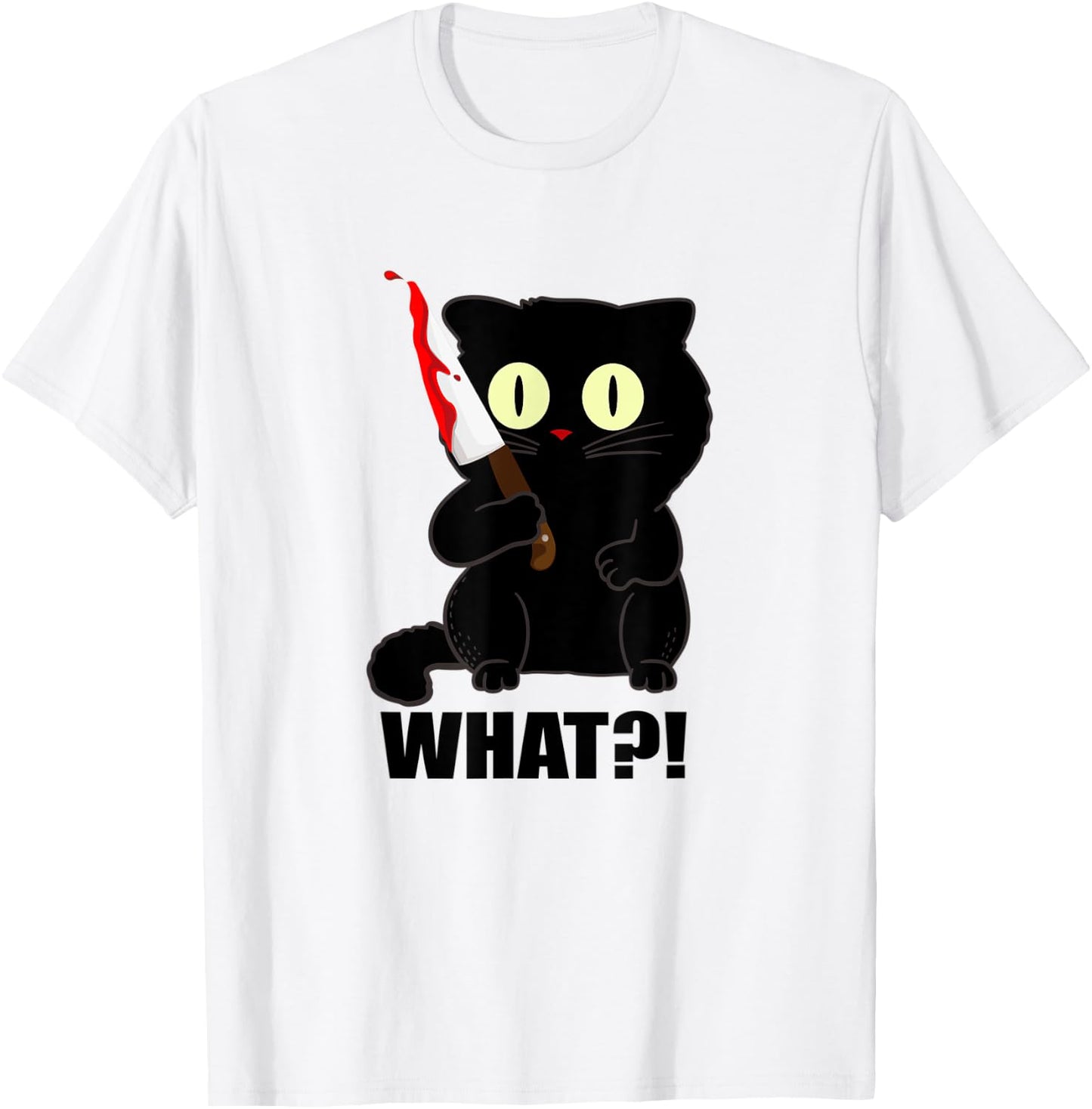 cat what funny scary black cat halloween with bloody knife Men Women T-Shirt - T-Shirt | White
