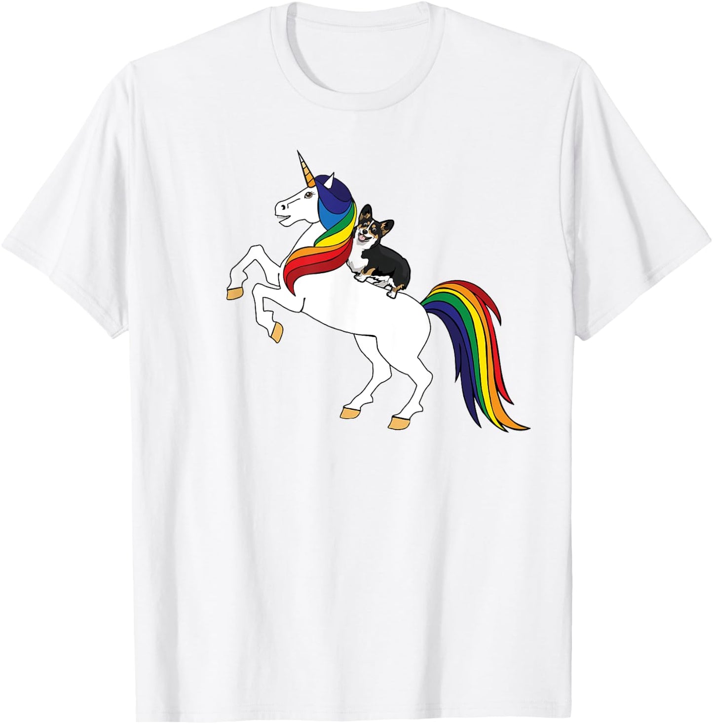 Funny Kids Unicorn Pembroke Black Tri Corgi Lover T-Shirt - T-Shirt | White