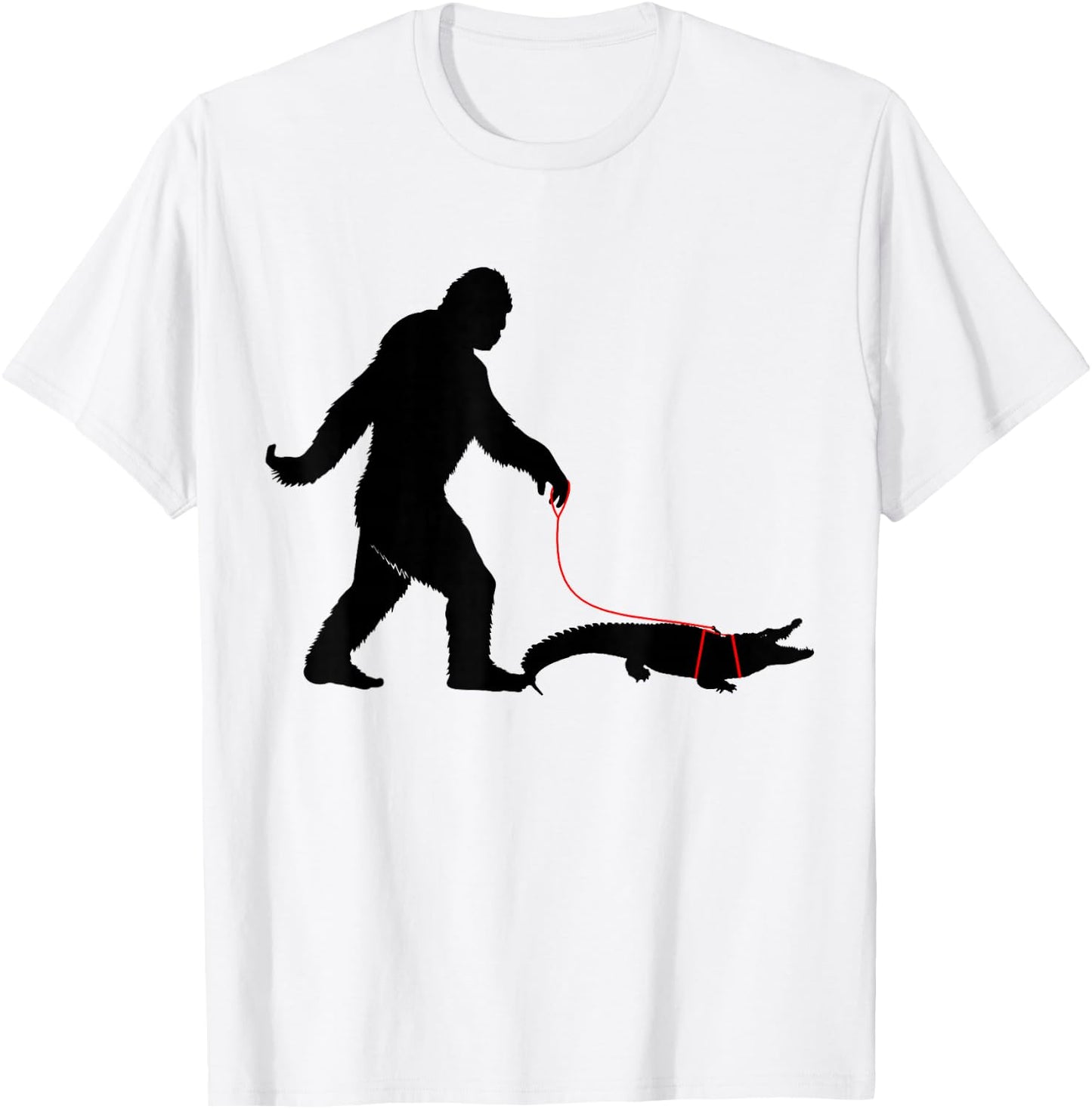 Bigfoot Walking A Crocodile Funny Alligator Animal Lovers T-Shirt - T-Shirt | White