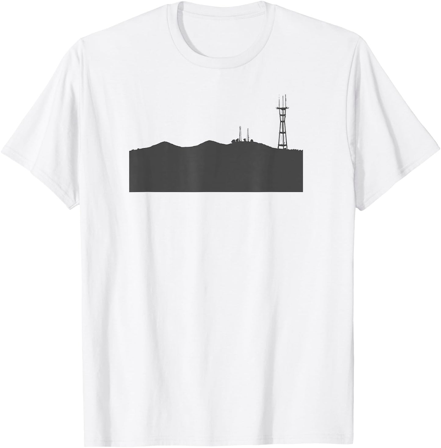 Twin Peaks and Sutro Tower Silhouette (Black Design) T-Shirt - T-Shirt | White