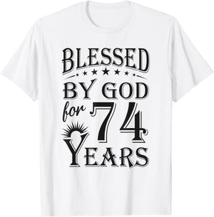Vintage Blessed by God for 74 years Happy 74th Birthday T-Shirt - T-Shirt | White
