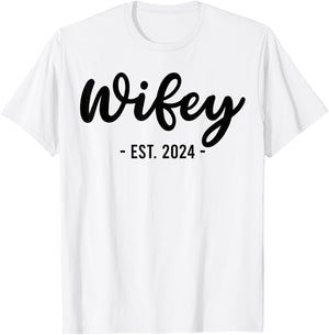 Wife Est 2024 Just Married Honeymoon Husband Wedding Couple T-Shirt - T-Shirt | White