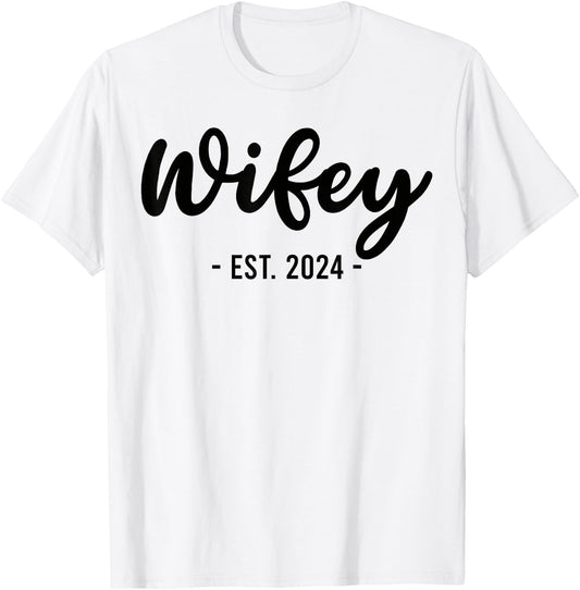 Wife Est 2024 Just Married Honeymoon Husband Wedding Couple T-Shirt - T-Shirt | White