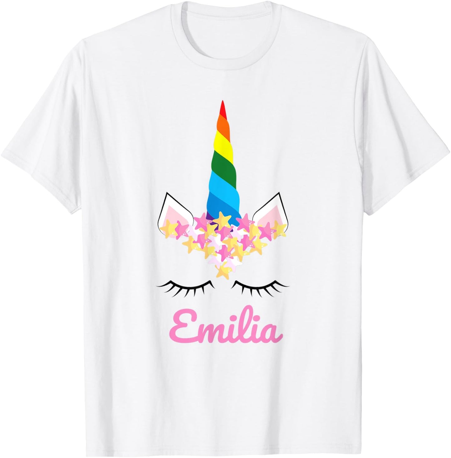 Cute Girls Unicorn Personalized Name Emilia Rainbow Unicorn T-Shirt - T-Shirt | White