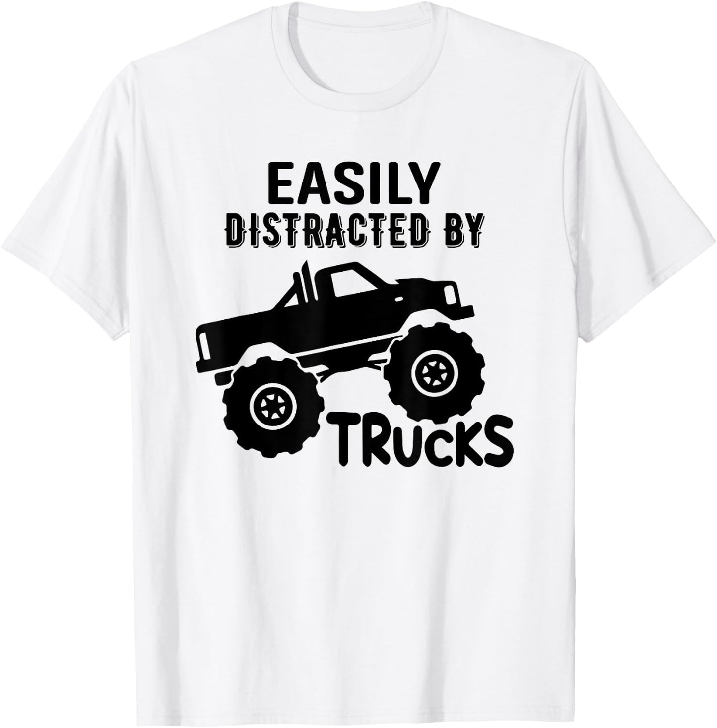 Easily Distracted By Trucks Truck Lover Boy Vintage T-Shirt - T-Shirt | White