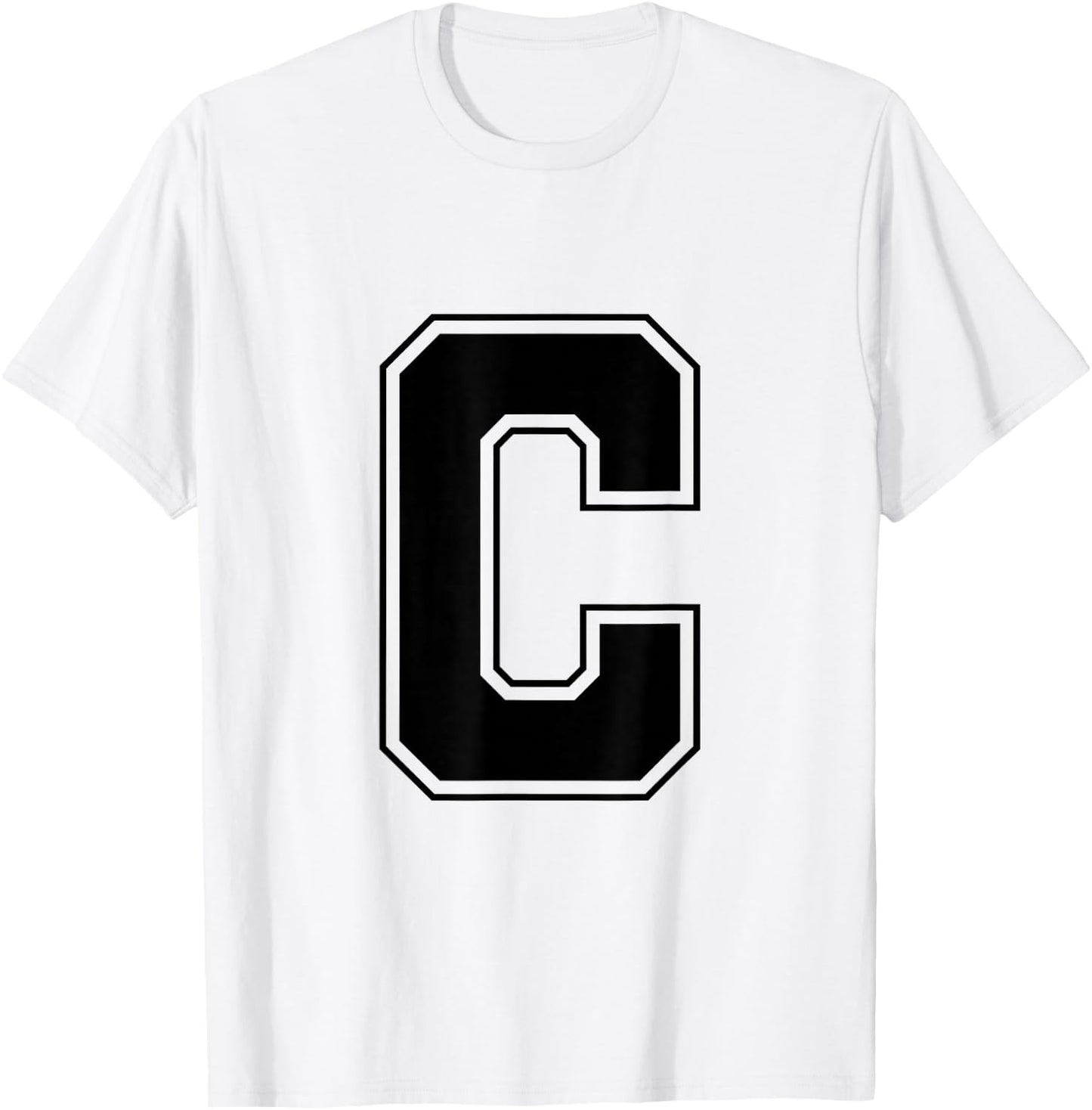 Letter C Big Bold Capital Varsity Alphabet Monogram T-Shirt - T-Shirt | White