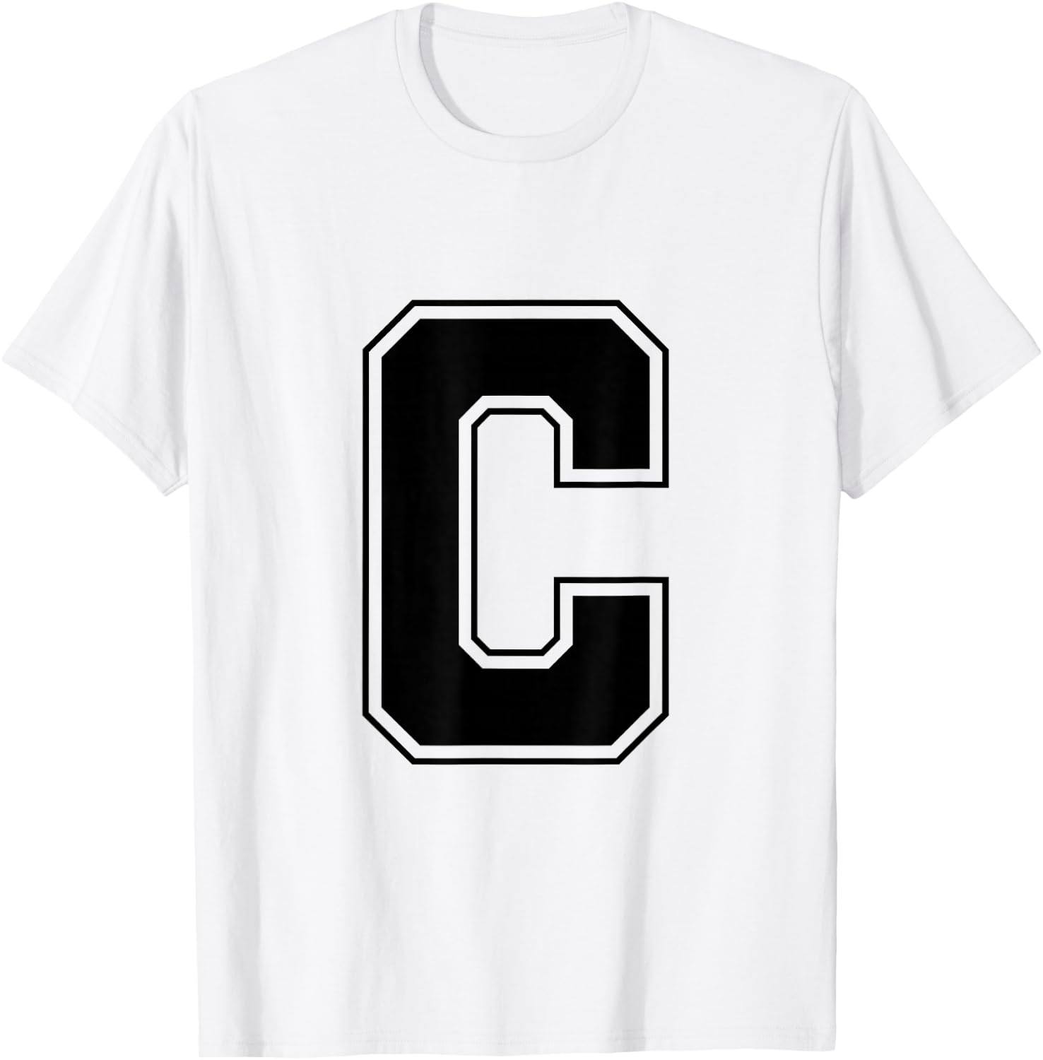 Letter C Big Bold Capital Varsity Alphabet Monogram T-Shirt - T-Shirt | White