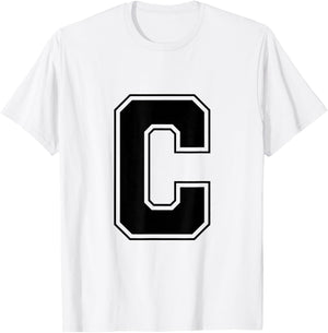 Letter C Big Bold Capital Varsity Alphabet Monogram T-Shirt - T-Shirt | White