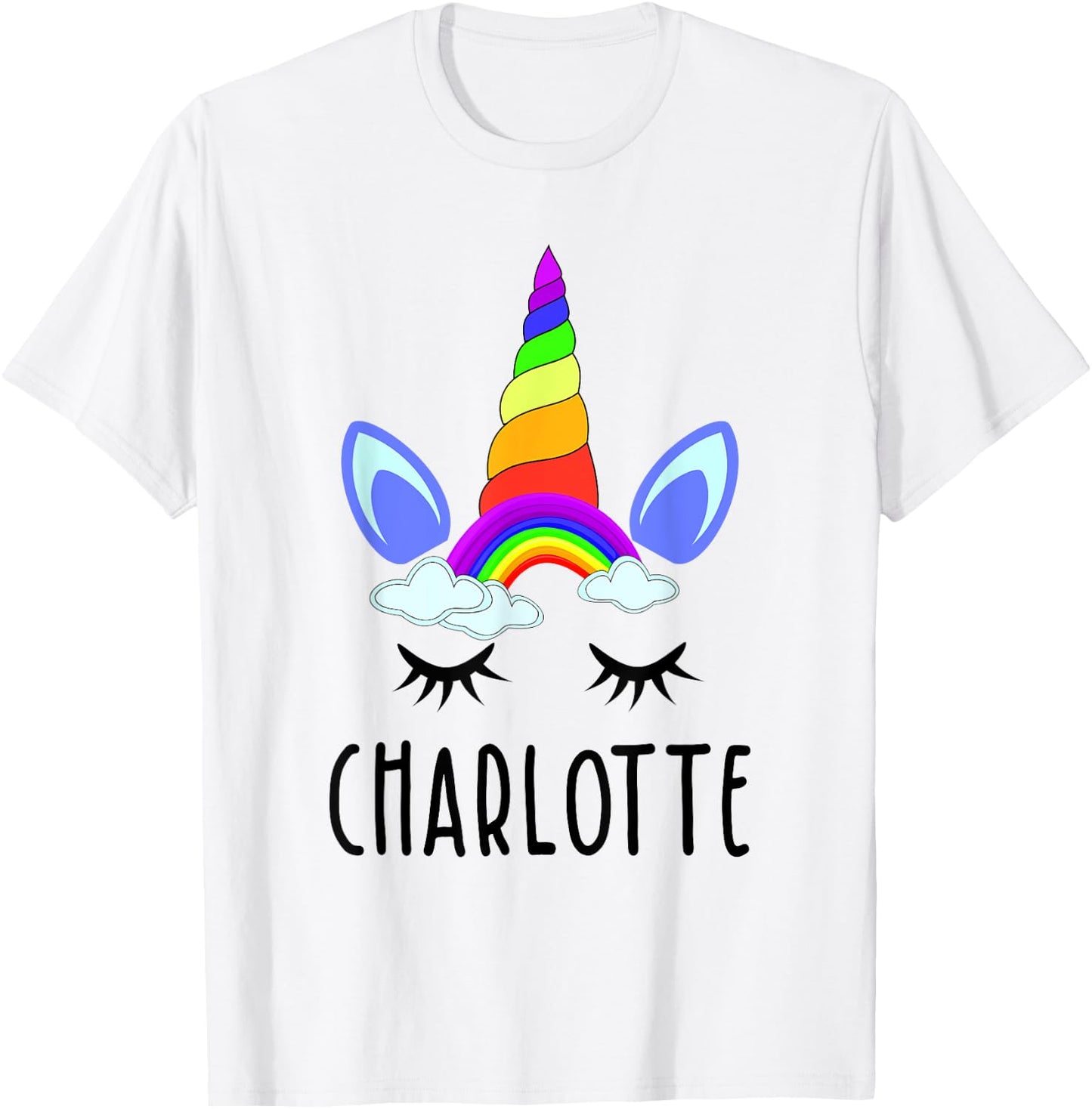 Charlotte Rainbow Unicorn Personalized Girl's First Name T-Shirt - T-Shirt | White