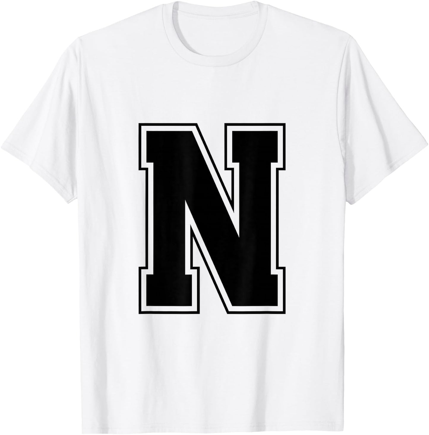Letter N Big Bold Capital Varsity Alphabet Monogram T-Shirt - T-Shirt | White