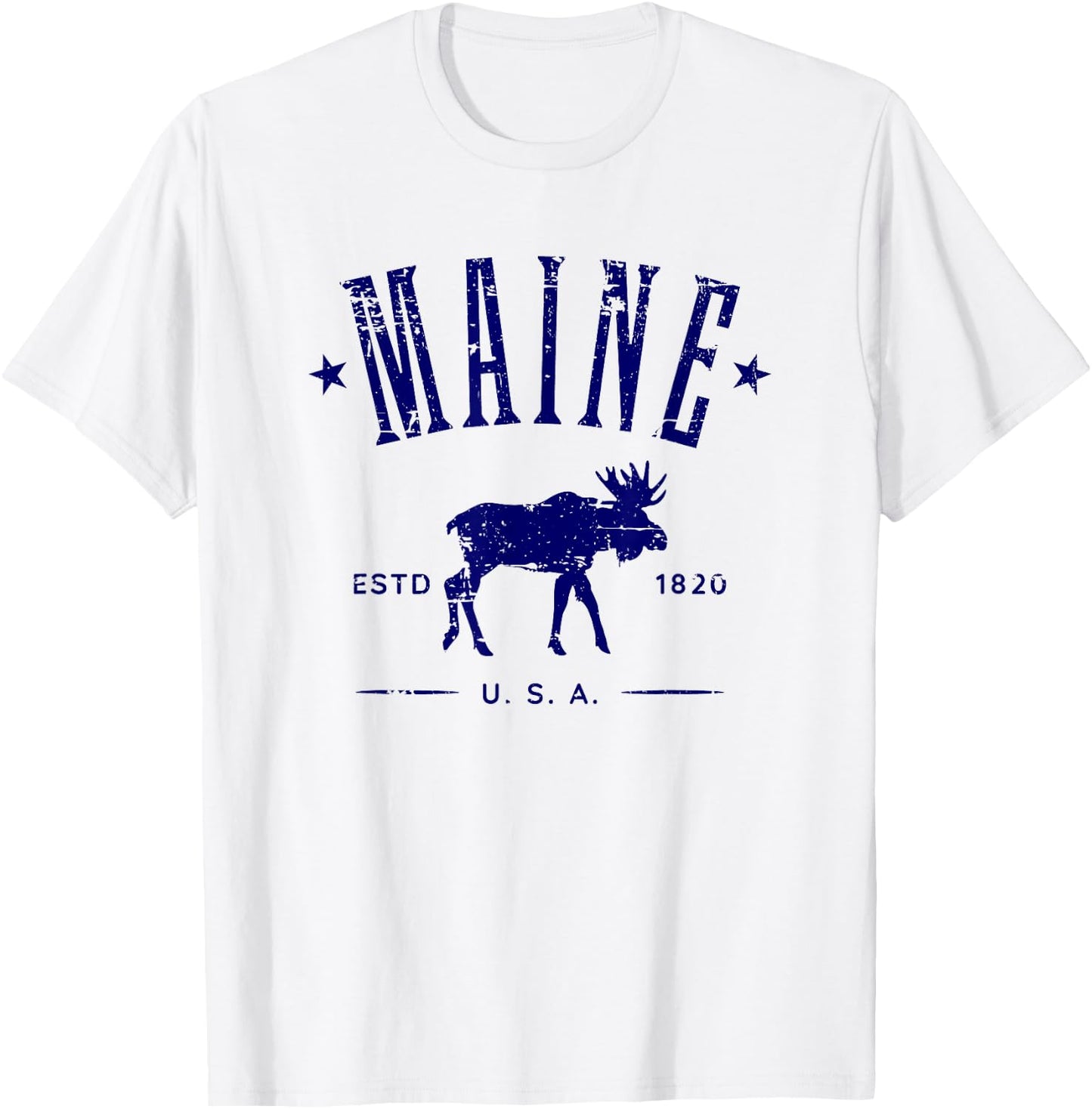 Maine USA with Moose Distressed Design Souvenir T-Shirt - T-Shirt | White