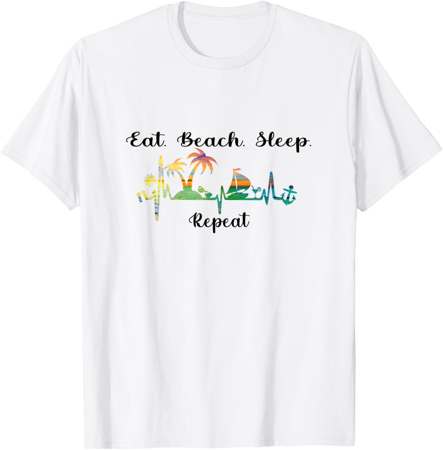 Eat Sleep Beach Repeat Summer Tropical Vacation Beach 2021 T-Shirt - T-Shirt | White