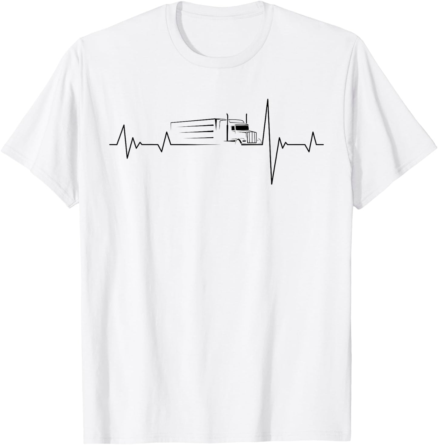 Truck Driver Heartbeat 18 Wheeler Tractor Unit Gift T-Shirt - T-Shirt | White