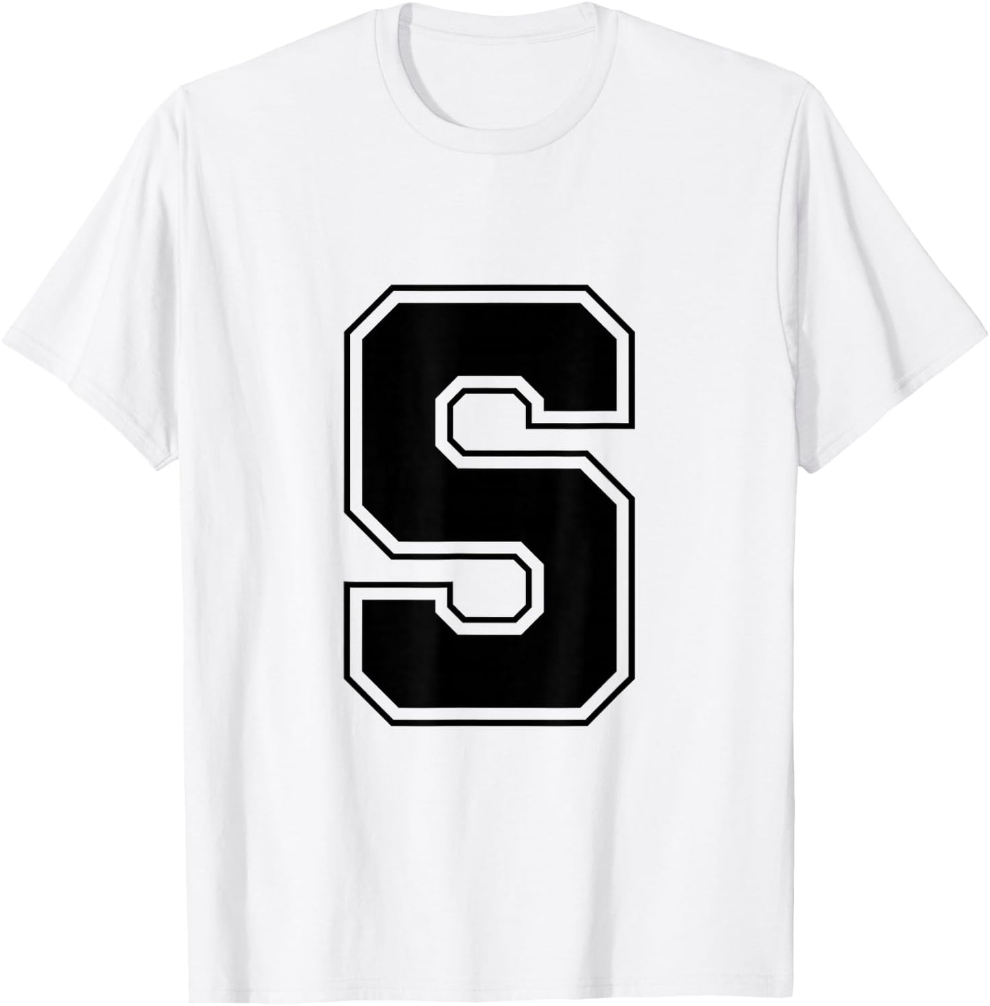 Letter S Big Bold Capital Varsity Alphabet Monogram T-Shirt - T-Shirt | White