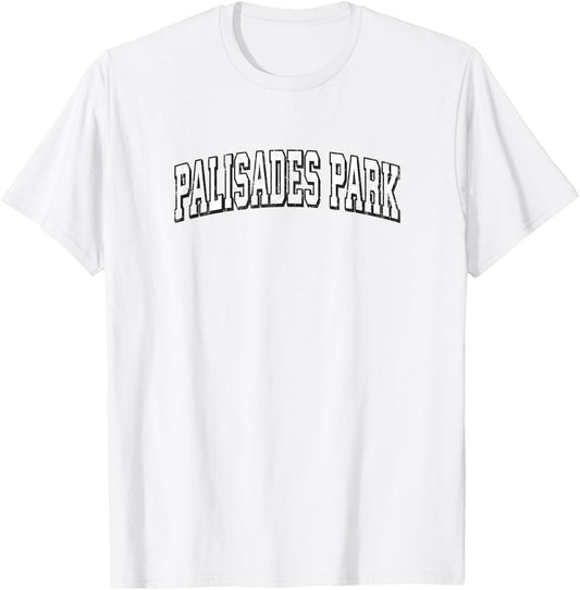 Palisades Park New Jersey Vintage Athletic Sports B&W Print T-Shirt - T-Shirt | White