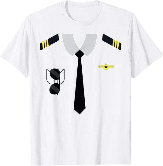 Airplane Pilot Costume Funny Aviation Uniform Men Boy Girl T-Shirt - T-Shirt | White