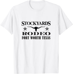 Fort Worth Texas Stockyards and Rodeo Cowboy Design T-Shirt - T-Shirt | White