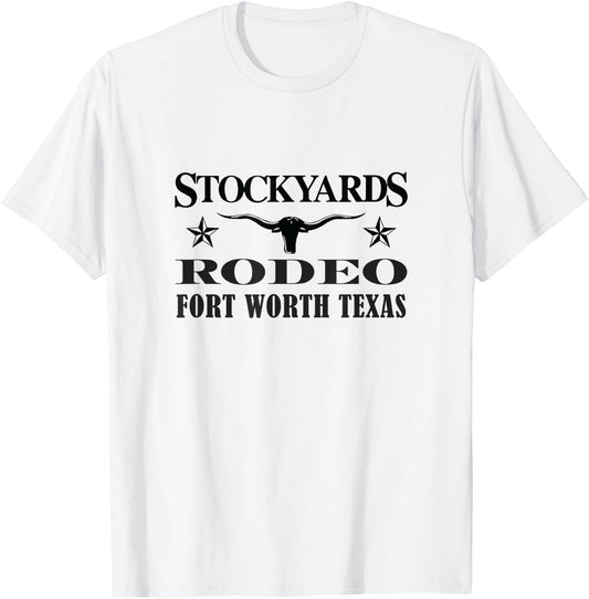 Fort Worth Texas Stockyards and Rodeo Cowboy Design T-Shirt - T-Shirt | White