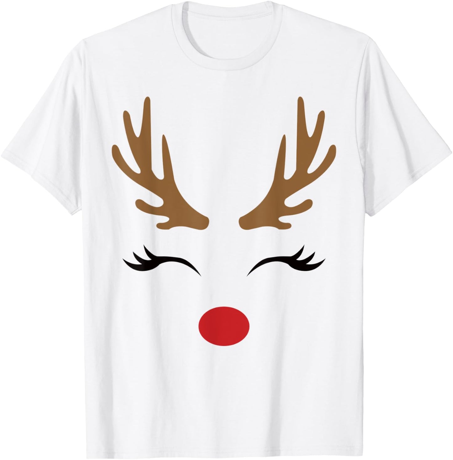 Cute Lady Reindeer Face with Eyelashes & Antlers - Novelty T-Shirt - T-Shirt | White