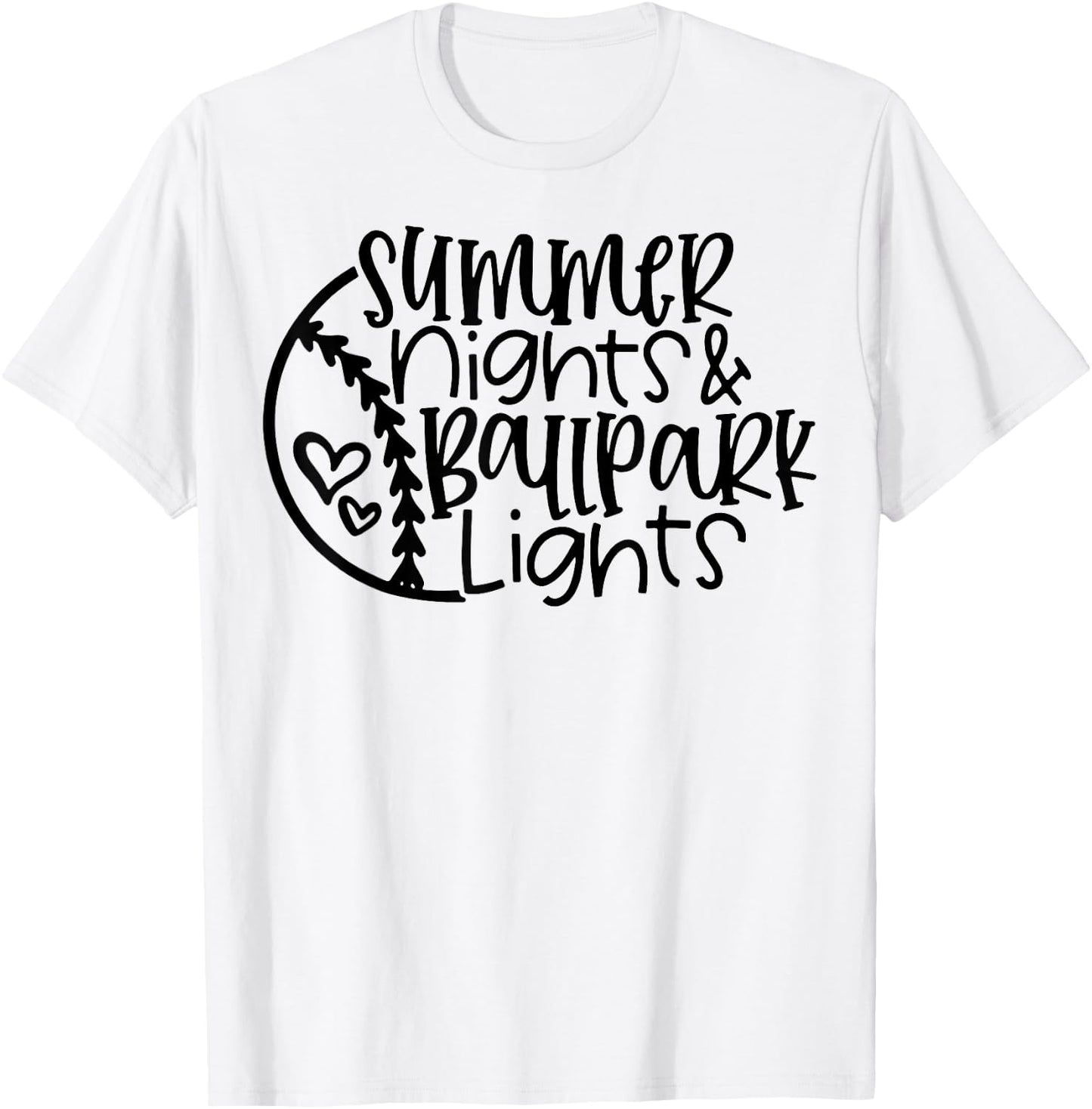 Summer Nights And Ballpark Lights Women Baseball Heart Quote T-Shirt - T-Shirt | White