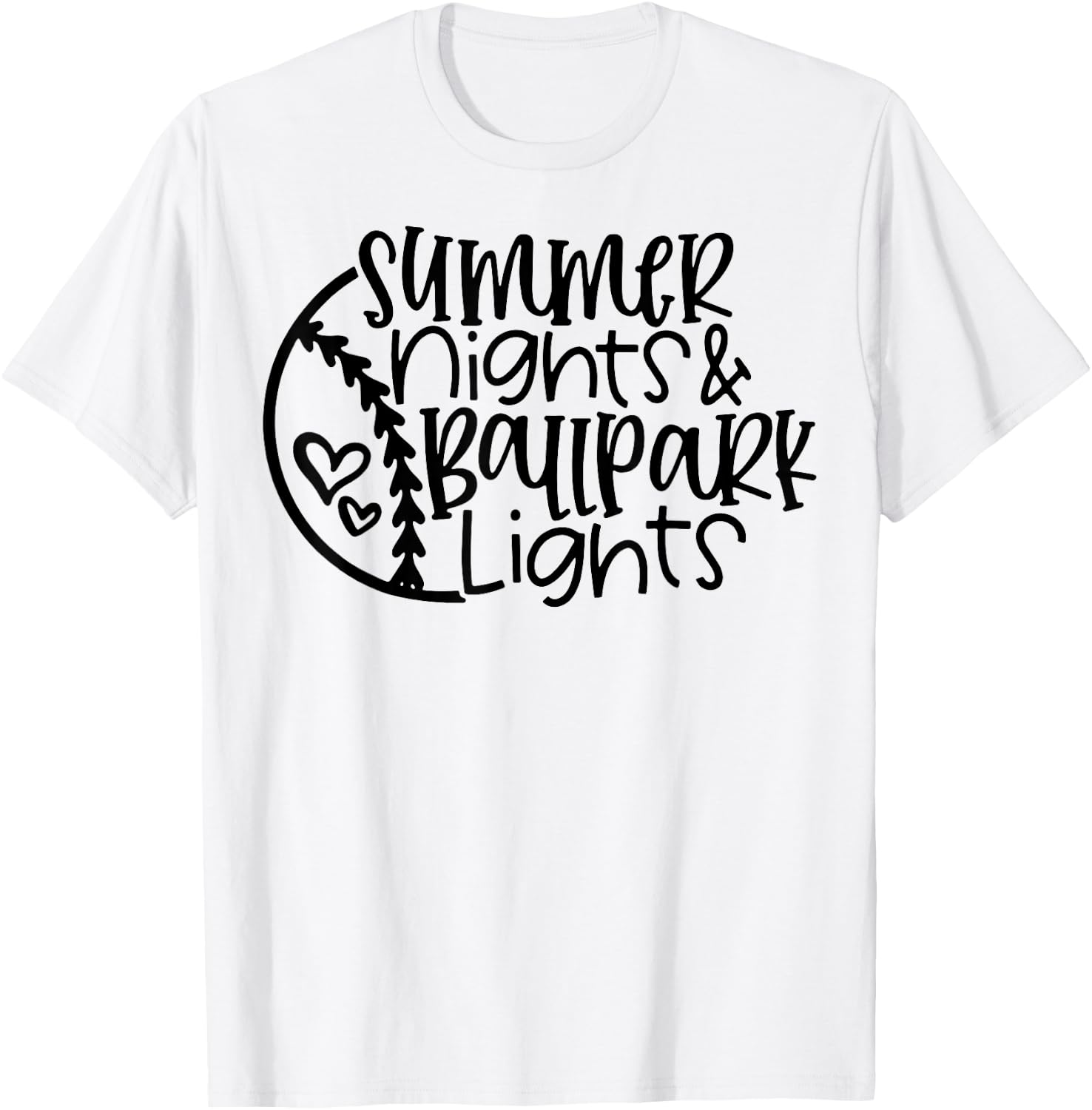 Summer Nights And Ballpark Lights Women Baseball Heart Quote T-Shirt - T-Shirt | White