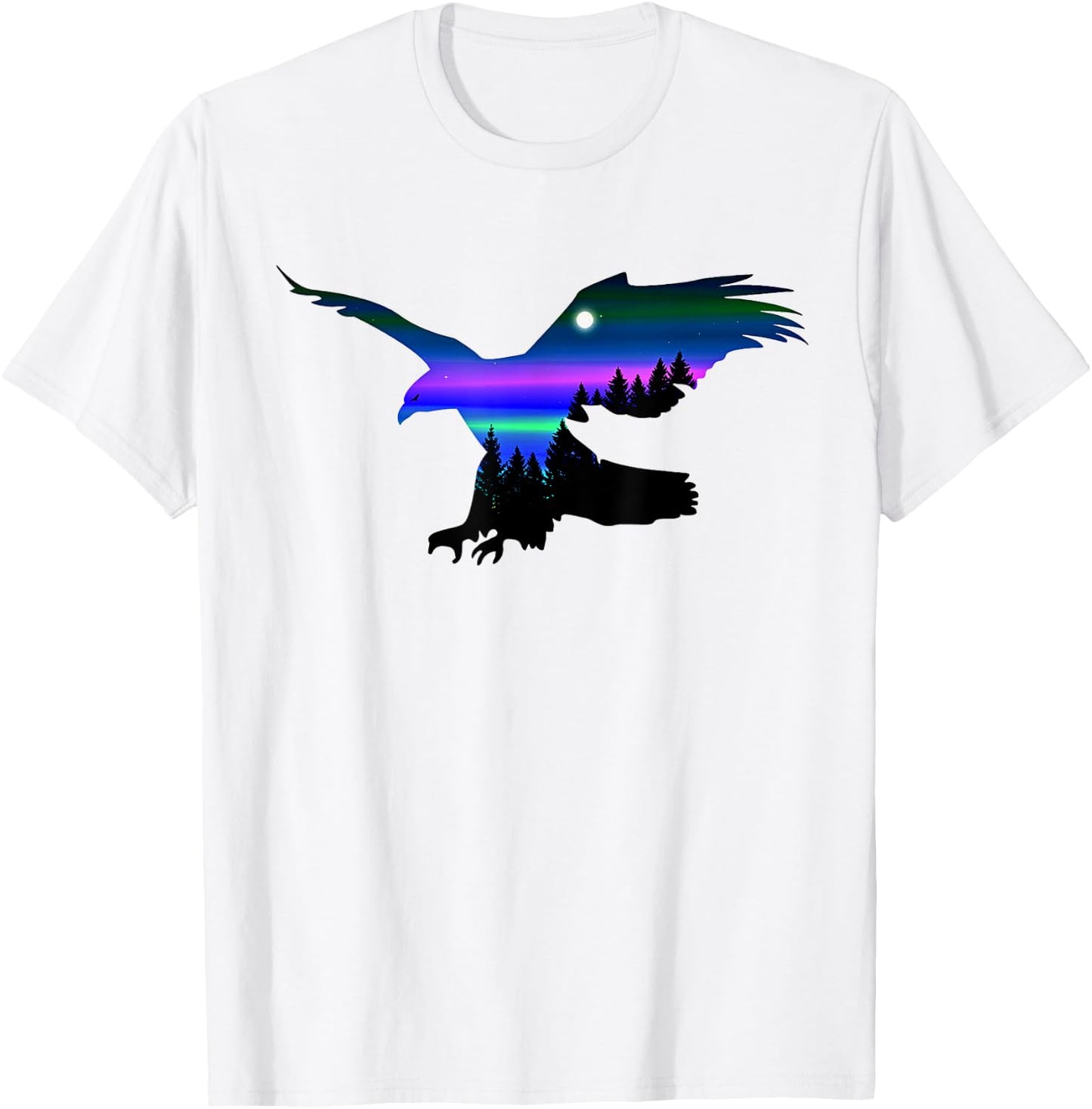 Beautiful Flying Eagle Aurora Sky Silhouette T-Shirt - T-Shirt | White