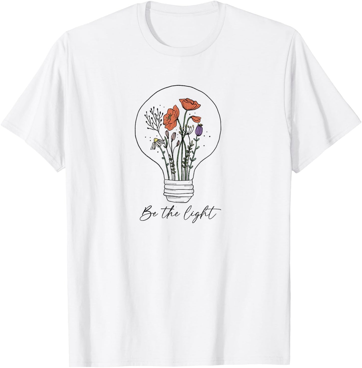 Be The Light Floral Lightbulb Doodle T-Shirt - T-Shirt | White