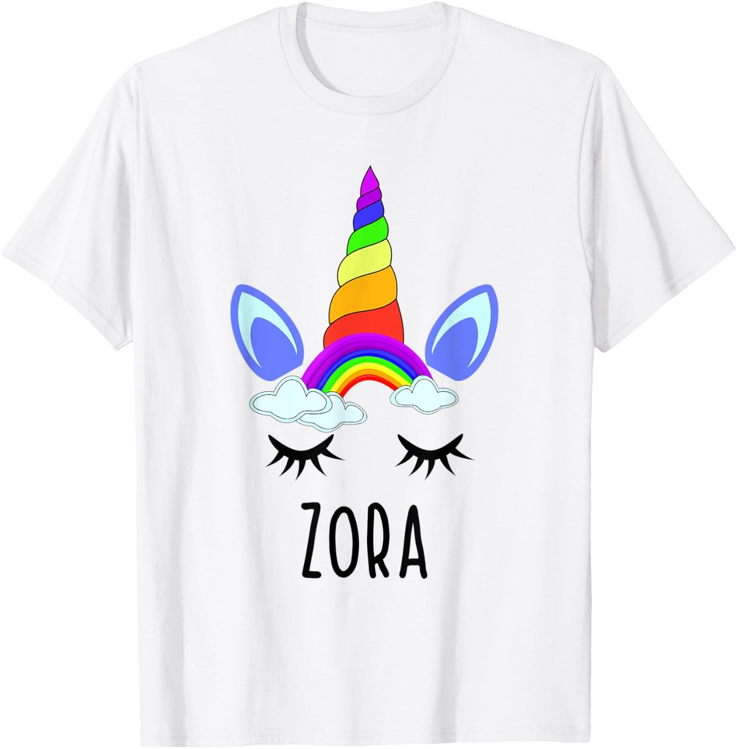Zora Rainbow Unicorn Personalized Girl's First Name T-Shirt - T-Shirt | White