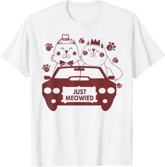 Just Meowied Pun for Just Married Couples Newlywed Cat Lover T-Shirt - T-Shirt | White