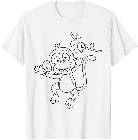 Cute monkey to paint and color in for children T-Shirt - T-Shirt | White