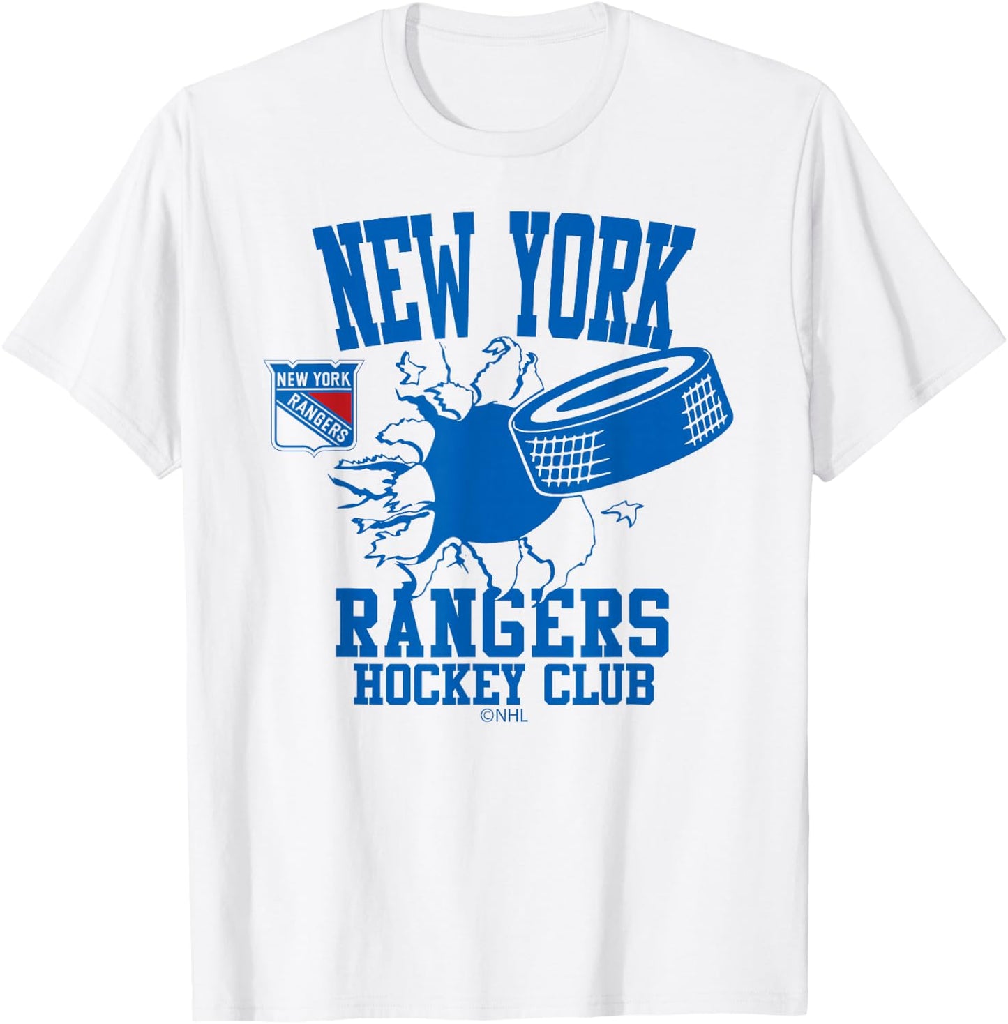 New York Rangers Hockey Puck Burst White Officially Licensed T-Shirt - T-Shirt | White